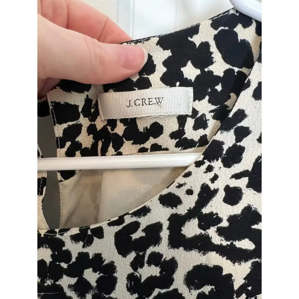 J.Crew Jules Shift Dress Snowcat Leopard Print Black Long Sleeve Mini Women's S